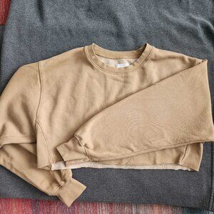 Aritzia TNA Cozy AF Fleece Boyfriend Cropped Sweatshirt - Beige XS